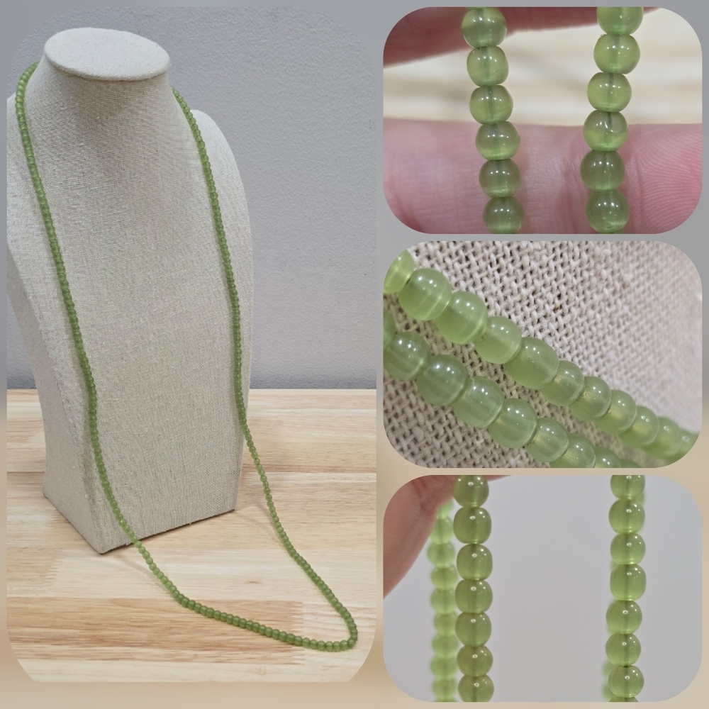 Continuous Strand Green Faux Peridot Beaded 34" Opera Length Necklace